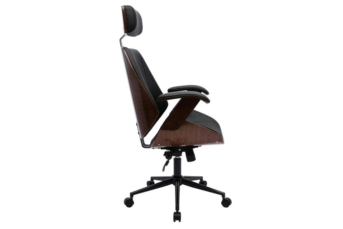 Fauteuil de bureau de direction design noir, bois foncé et métal noir MUSK
