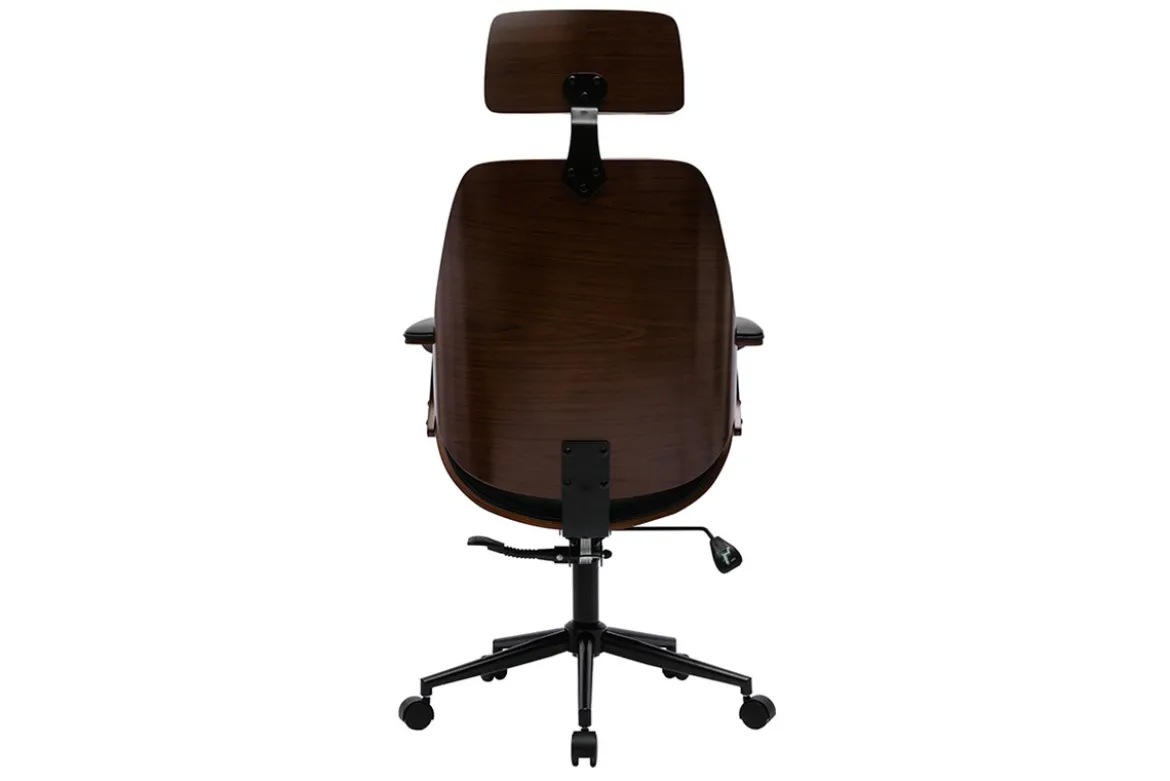 Fauteuil de bureau de direction design noir, bois foncé et métal noir MUSK