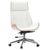 Fauteuil de bureau de direction design blanc, bois clair et acier chromé CURVED