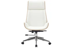 Fauteuil de bureau de direction design blanc, bois clair et acier chromé CURVED