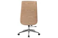 Fauteuil de bureau de direction design blanc, bois clair et acier chromé CURVED