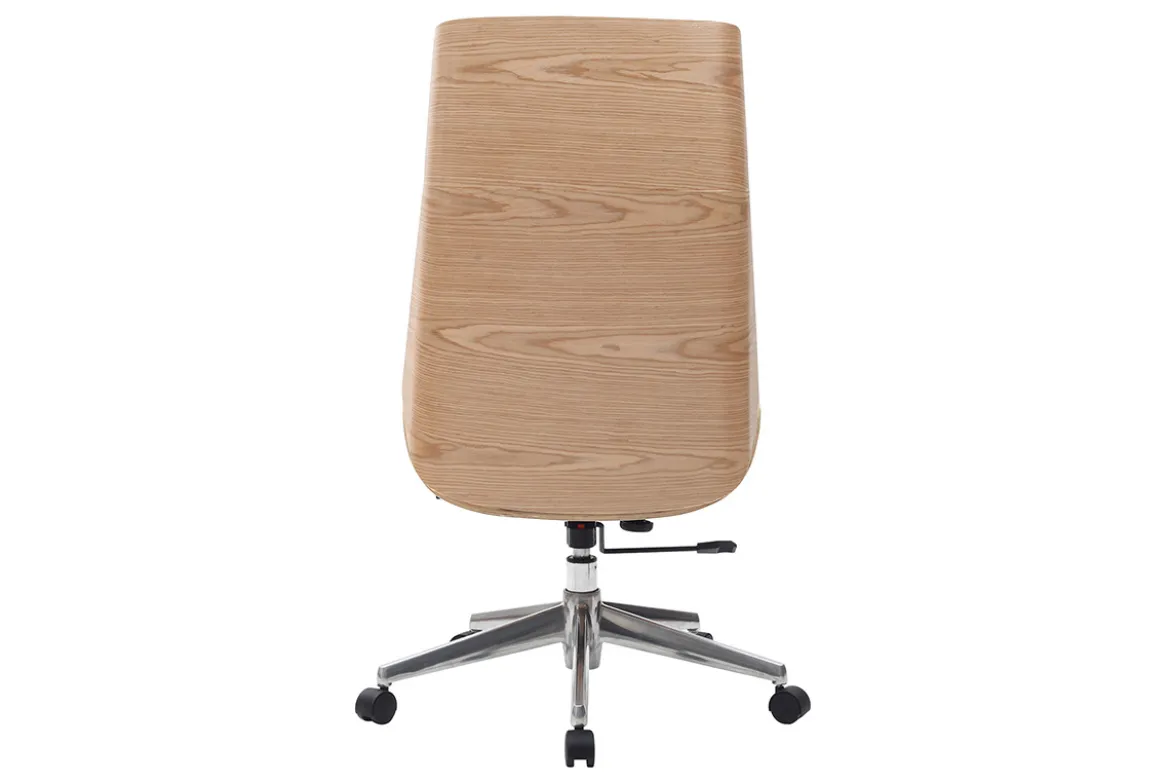 Fauteuil de bureau de direction design blanc, bois clair et acier chromé CURVED