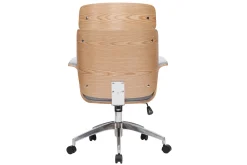 Fauteuil de bureau à roulettes design en tissu gris clair, bois clair et acier chromé ELON