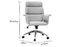 Fauteuil de bureau à roulettes design en tissu gris clair, bois clair et acier chromé ELON