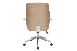 Fauteuil de bureau à roulettes design blanc, bois clair et acier chromé ELON