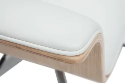 Fauteuil de bureau à roulettes design blanc, bois clair et acier chromé ELON