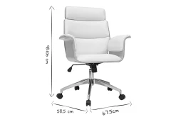 Fauteuil de bureau à roulettes design blanc, bois clair et acier chromé ELON