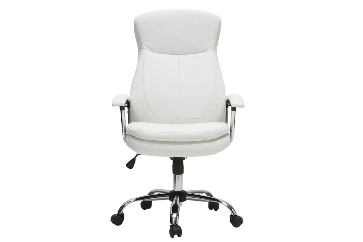 Fauteuil de bureau à roulettes design blanc et acier chromé WALL STREET