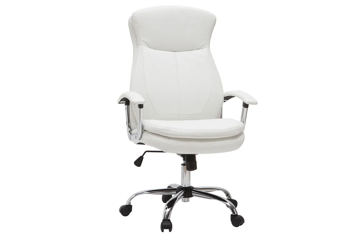 Fauteuil de bureau à roulettes design blanc et acier chromé WALL STREET