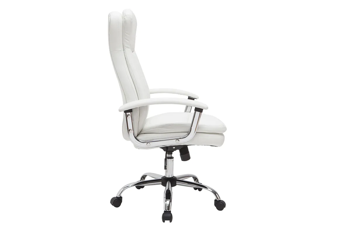Fauteuil de bureau à roulettes design blanc et acier chromé WALL STREET
