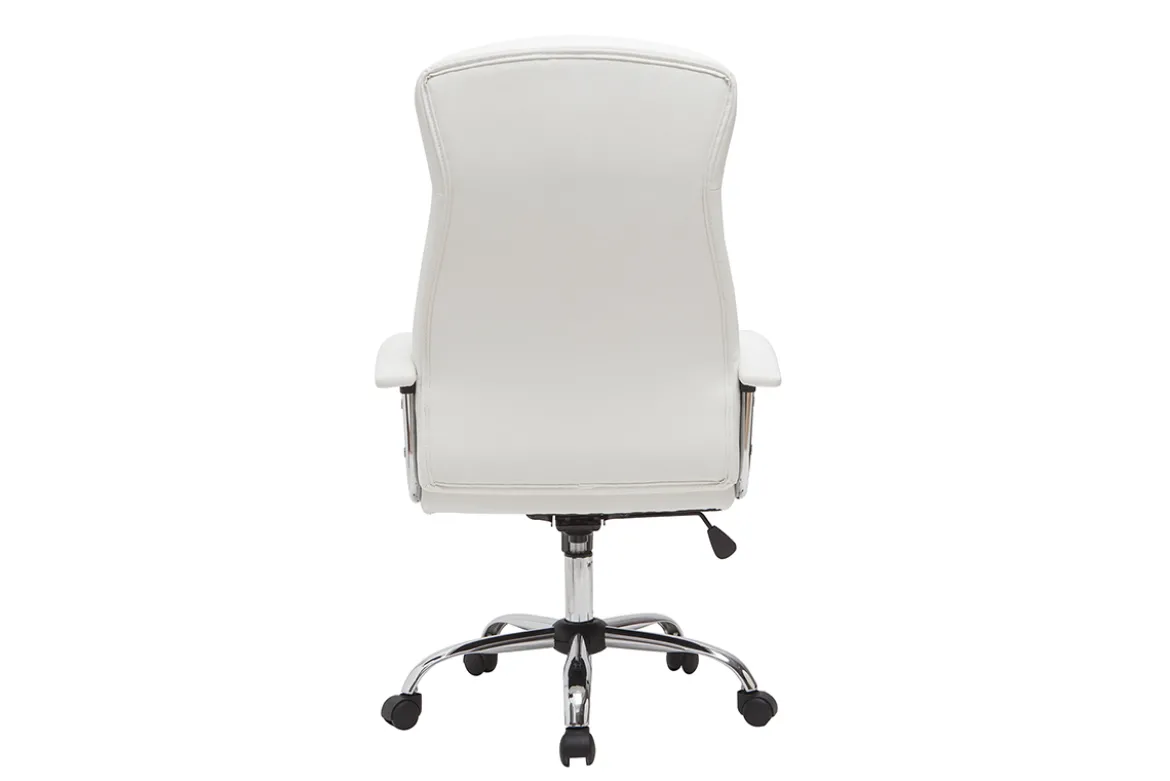 Fauteuil de bureau à roulettes design blanc et acier chromé WALL STREET