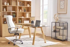 Fauteuil de bureau à roulettes design blanc et acier chromé WALL STREET