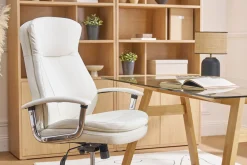 Fauteuil de bureau à roulettes design blanc et acier chromé WALL STREET