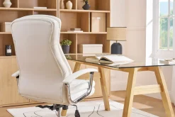 Fauteuil de bureau à roulettes design blanc et acier chromé WALL STREET