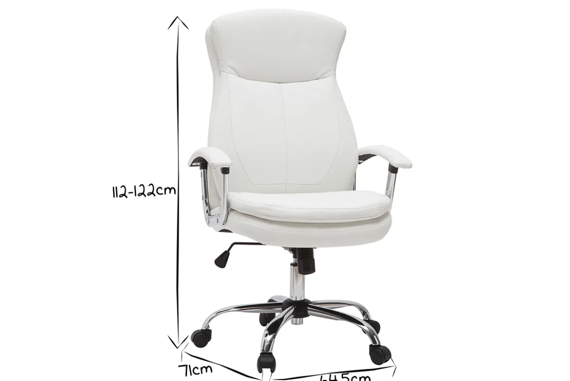 Fauteuil de bureau à roulettes design blanc et acier chromé WALL STREET