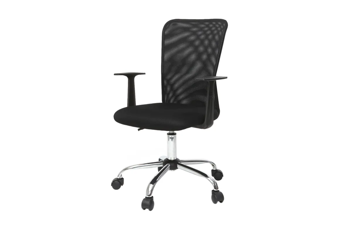 Fauteuil de bureau à roulettes design en mesh noir et acier chromé PLUZ