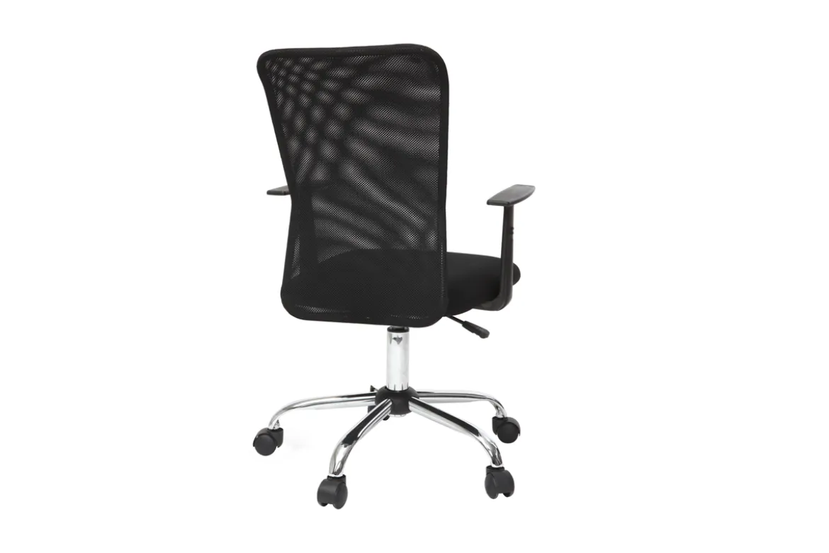 Fauteuil de bureau à roulettes design en mesh noir et acier chromé PLUZ