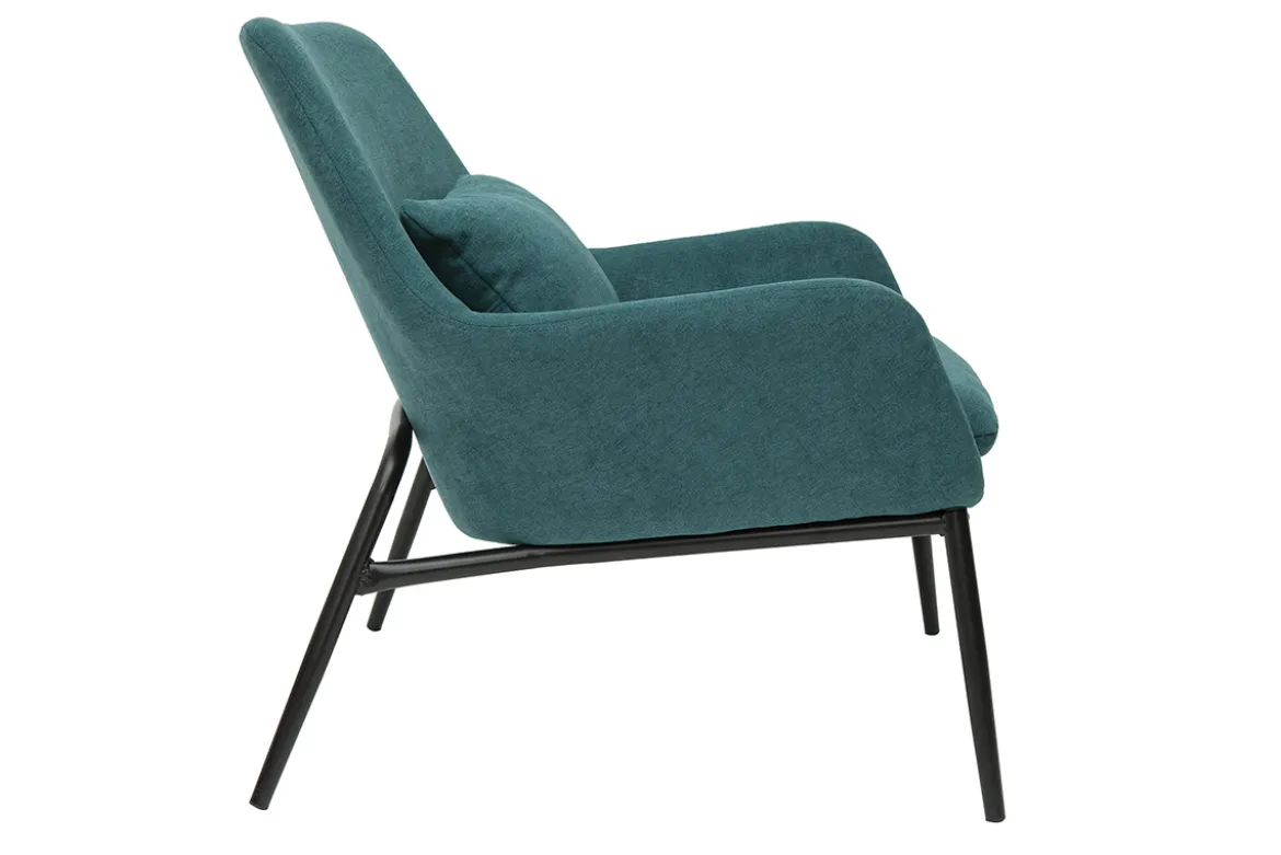 Fauteuil design en tissu effet velours bleu canard et métal noir MAXINE