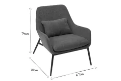 Fauteuil design en tissu effet velours bleu canard et métal noir MAXINE