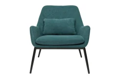 Fauteuil design en tissu effet velours bleu canard et métal noir MAXINE