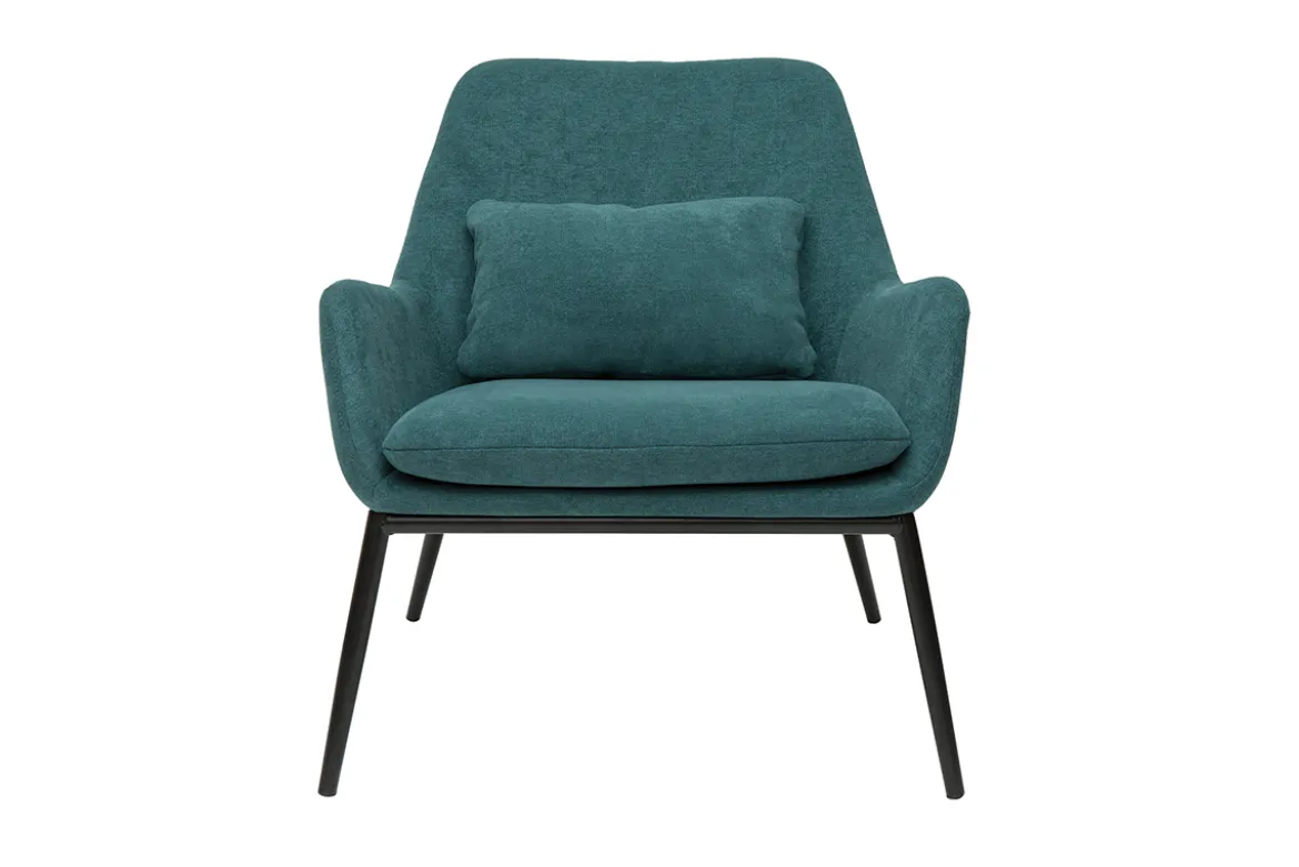 Fauteuil design en tissu effet velours bleu canard et métal noir MAXINE
