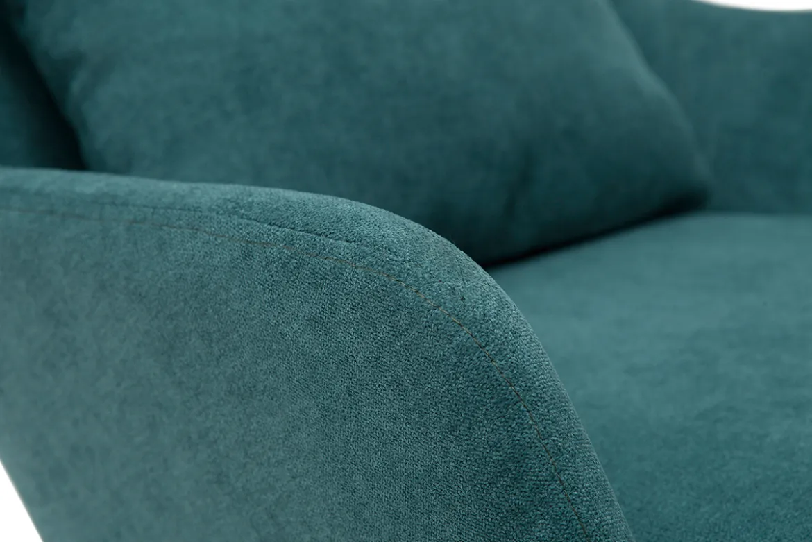 Fauteuil design en tissu effet velours bleu canard et métal noir MAXINE