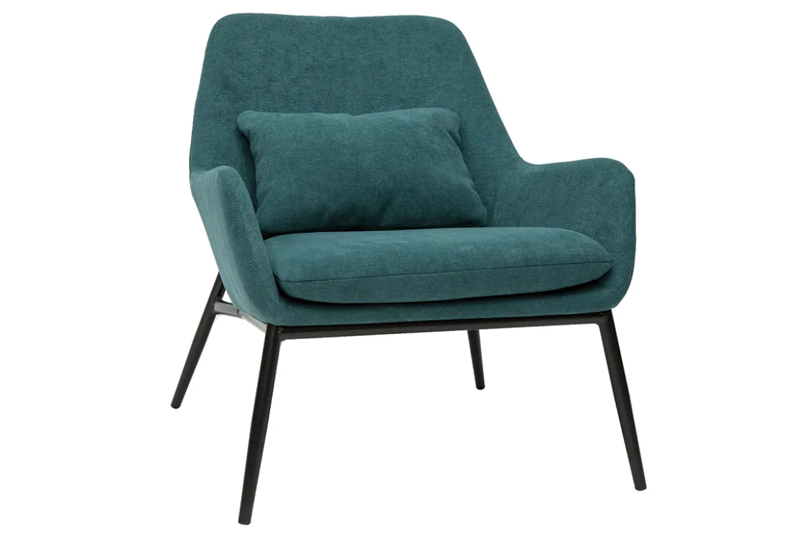 Fauteuil design en tissu effet velours bleu canard et métal noir MAXINE
