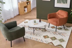 Fauteuil design en tissu effet velours texturé terre brûlée et métal noir LAURENS