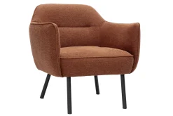 Fauteuil design en tissu effet velours texturé terre brûlée et métal noir LAURENS