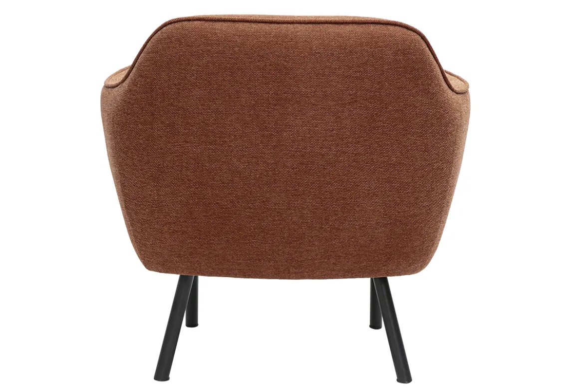 Fauteuil design en tissu effet velours texturé terre brûlée et métal noir LAURENS