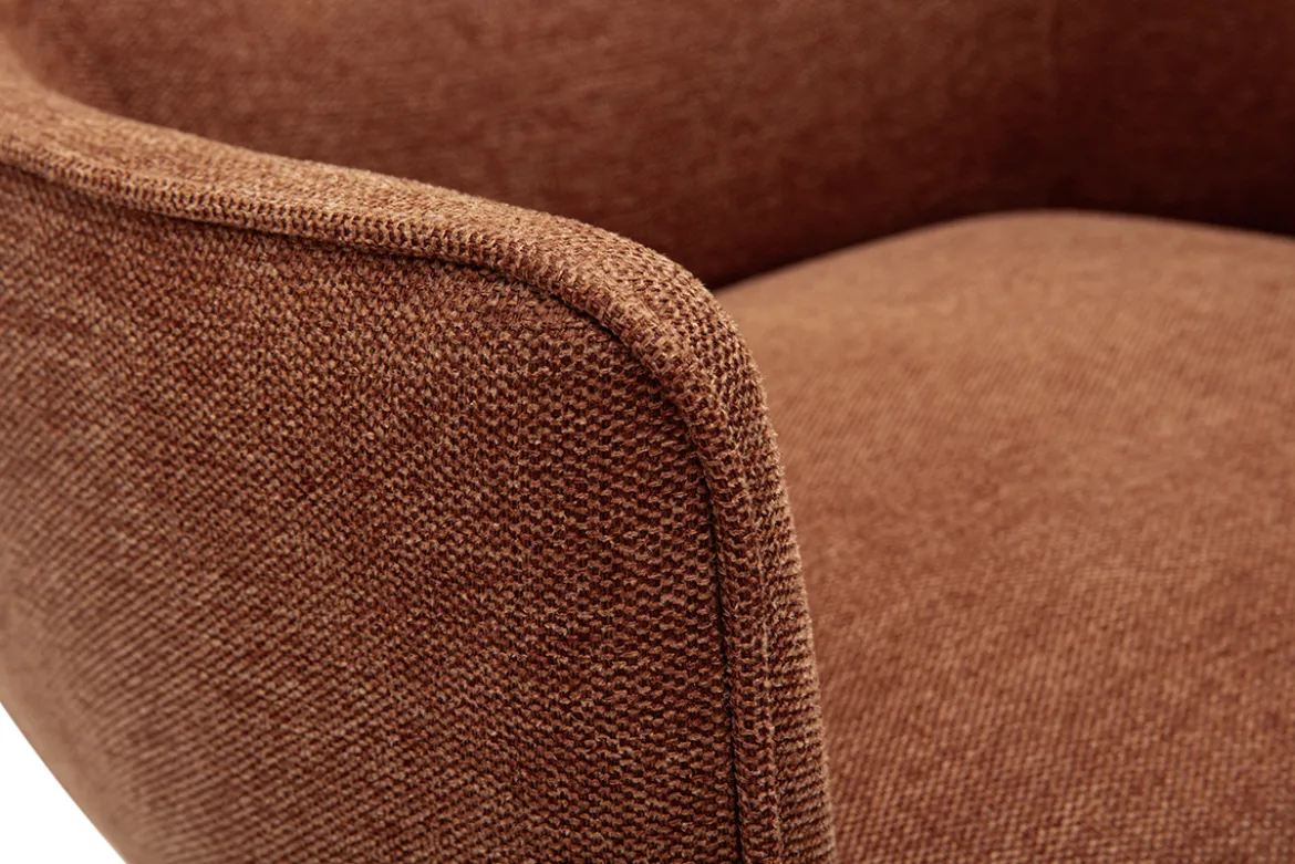 Fauteuil design en tissu effet velours texturé terre brûlée et métal noir LAURENS