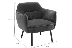 Fauteuil design en tissu effet velours vert kaki et métal noir LAURENS