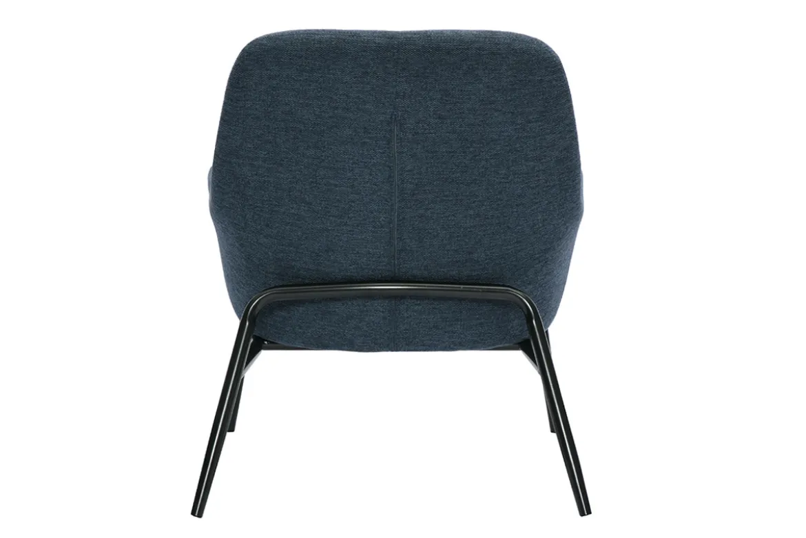 Fauteuil design en tissu effet velours texturé bleu foncé et métal noir MAXINE