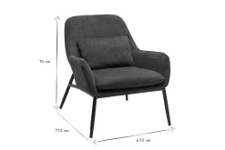 Fauteuil design en tissu effet velours texturé bleu foncé et métal noir MAXINE