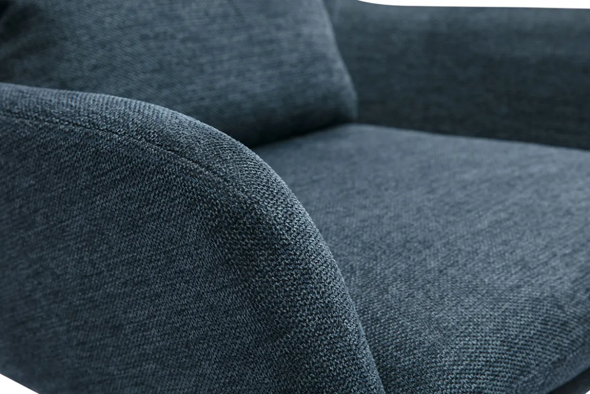 Fauteuil design en tissu effet velours texturé bleu foncé et métal noir MAXINE