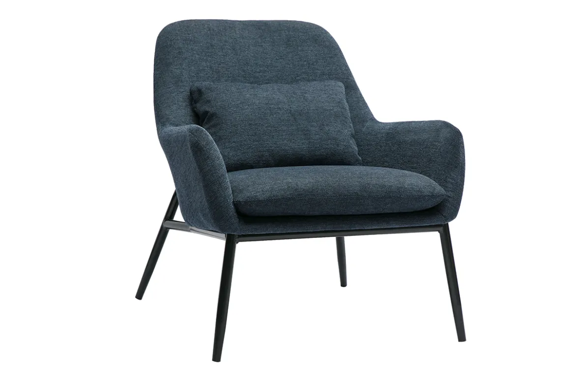 Fauteuil design en tissu effet velours texturé bleu foncé et métal noir MAXINE