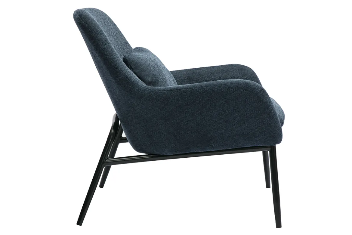 Fauteuil design en tissu effet velours texturé bleu foncé et métal noir MAXINE