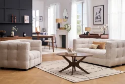 Fauteuil design en tissu effet velours texturé beige CORTO