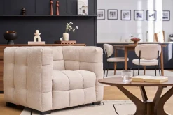 Fauteuil design en tissu effet velours texturé beige CORTO