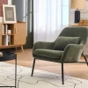 Fauteuil design en tissu effet velours vert kaki et métal noir MAXINE