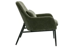 Fauteuil design en tissu effet velours vert kaki et métal noir MAXINE