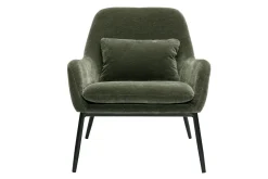 Fauteuil design en tissu effet velours vert kaki et métal noir MAXINE