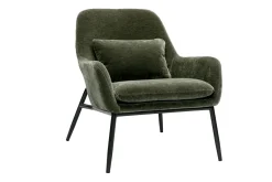 Fauteuil design en tissu effet velours vert kaki et métal noir MAXINE