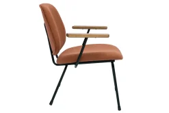 Fauteuil design en tissu effet laine bouclée terre brûlée, métal noir et bois foncé BARNET