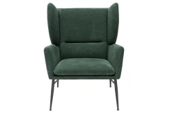 Fauteuil design en tissu effet velours texturé vert et métal noir COME
