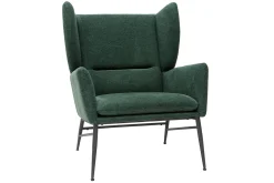 Fauteuil design en tissu effet velours texturé vert et métal noir COME