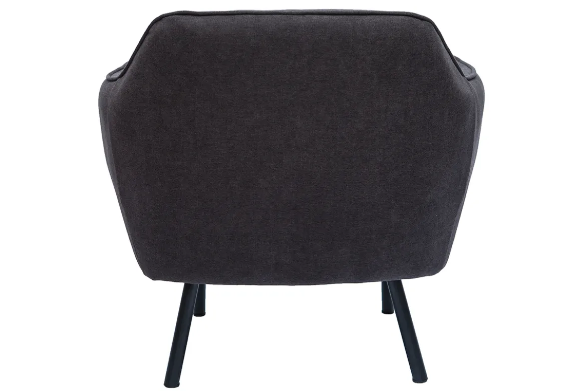 Fauteuil design en tissu effet velours gris foncé et métal noir LAURENS