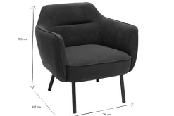 Fauteuil design en tissu effet velours gris foncé et métal noir LAURENS