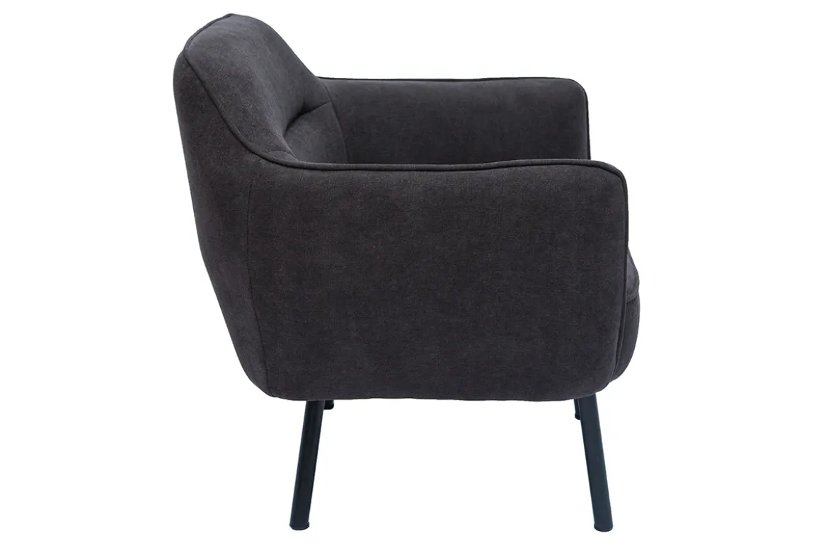 Fauteuil design en tissu effet velours gris foncé et métal noir LAURENS