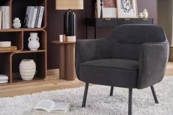 Fauteuil design en tissu effet velours gris foncé et métal noir LAURENS